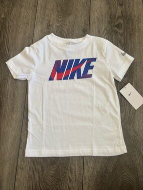 Nike White Short-Sleeve Tee with Blue and Red Logo